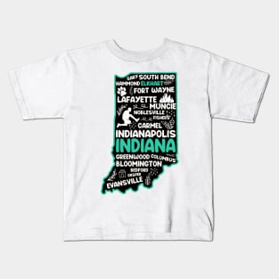 Elkhart Indiana cute map Evansville, Carmel, South Bend, Fishers, Bloomington, Hammond, Gary, Lafayette Kids T-Shirt